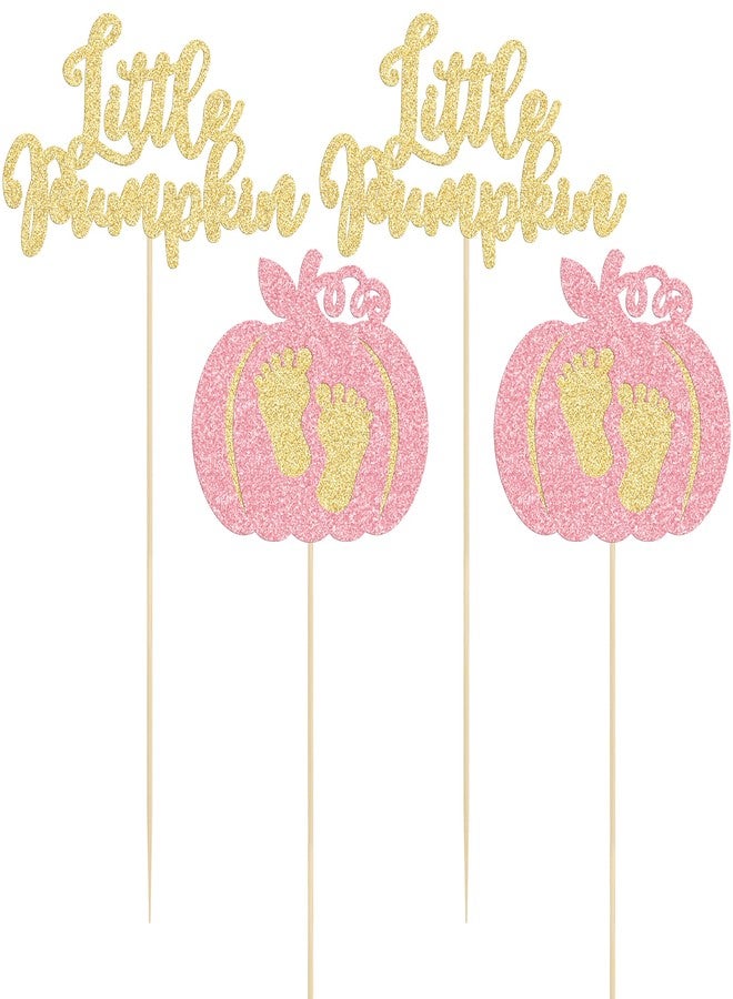 Ephlyn 12Pcs Fall Little Pumpkin Centerpiece Sticks Fall Pumpkin Party Decorations Double Sided Glitter Table Toppers Decorations for Thanksgiving Gender Reveal Autumn Birthday Party Supplies Pink - Image 3